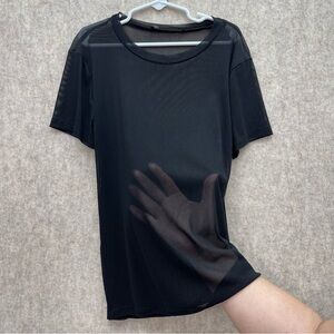 Sheer Mesh Crop Top Tshirt with Cap Sleeves L Juniors